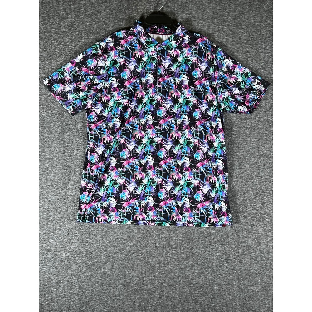 Maelreg Mens Performance Polo Shirt XL Tropical Floral Print Golf Short Sleeve
